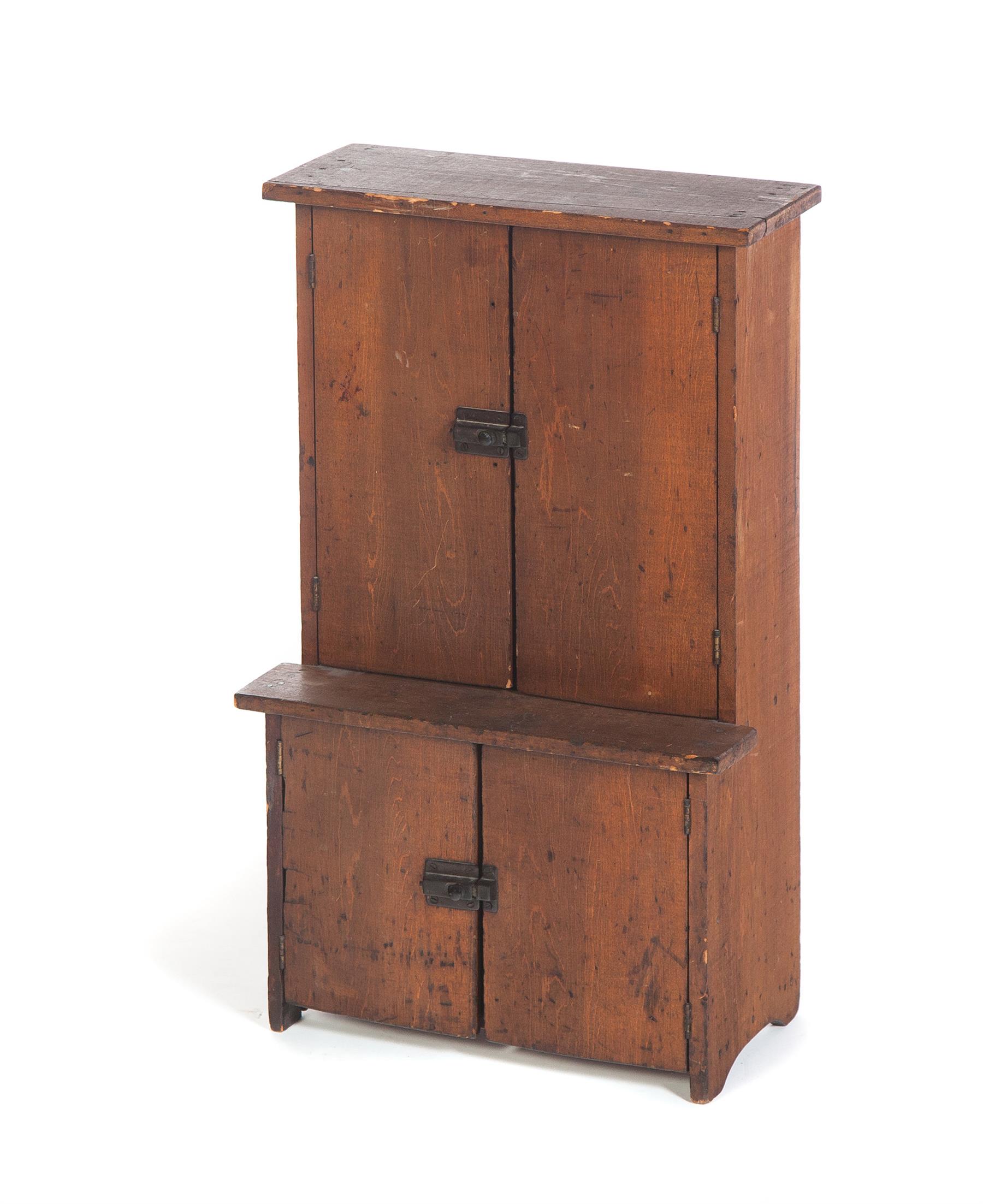 Appraisal: AMERICAN CHILD-SIZE CUPBOARD Late th century poplar One-piece stepback cupboard