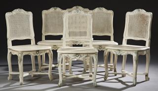 Appraisal: Set of Six French Louis XV Style Polychromed Beech Dining