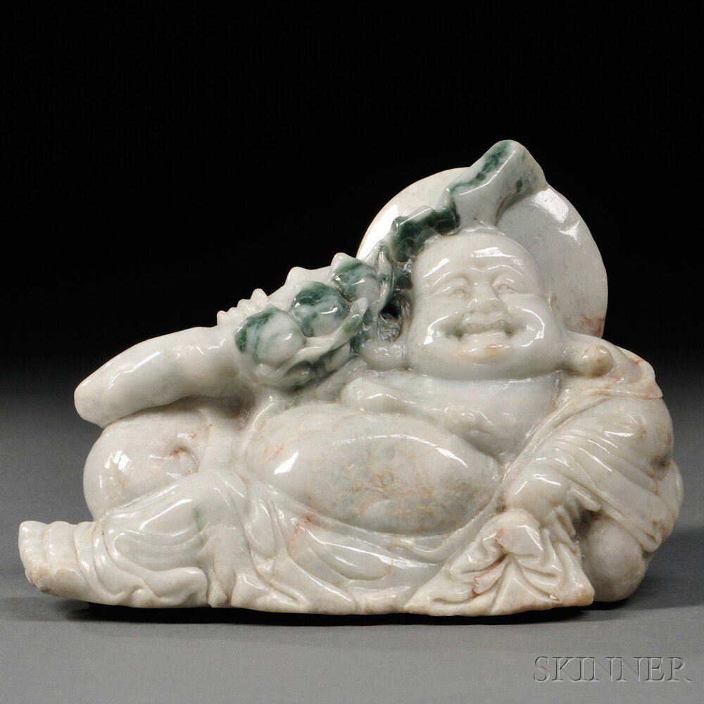 Appraisal: Jadeite Carving of Budai China th century reclining on a