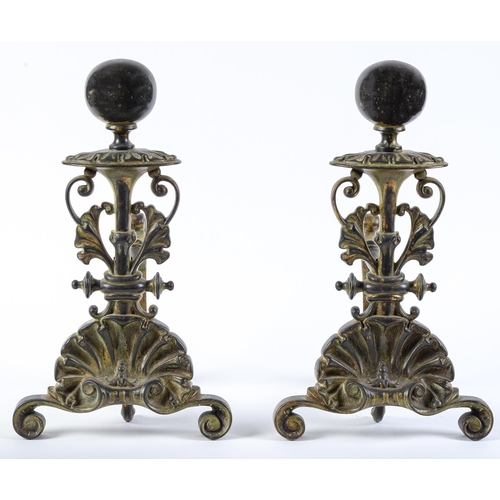 Appraisal: A pair of brass andirons first half th c of