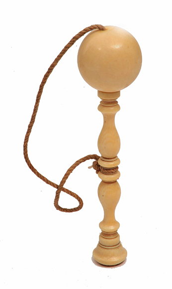 Appraisal: A TH CENTURY TURNED IVORY BILBOQUET with baluster turned stem