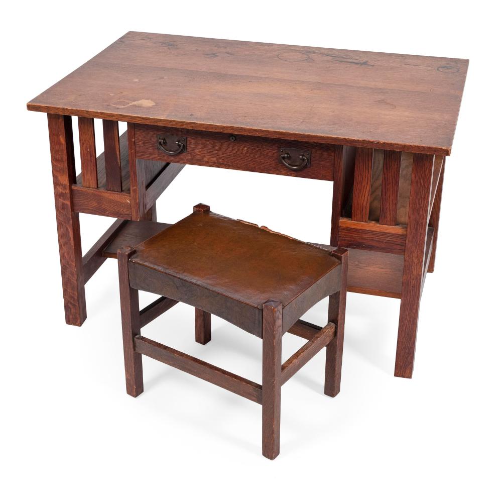 Appraisal: STICKLEY CRAFTSMAN MISSION OAK DESK AND J M YOUNG BENCH