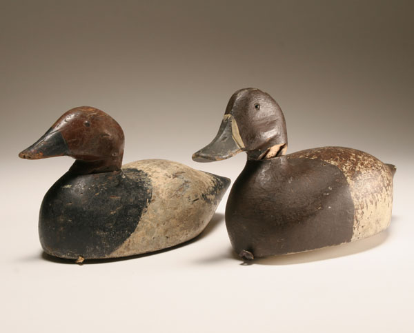 Appraisal: Pair hand carved wooden duck decoys hand painted glass eyes