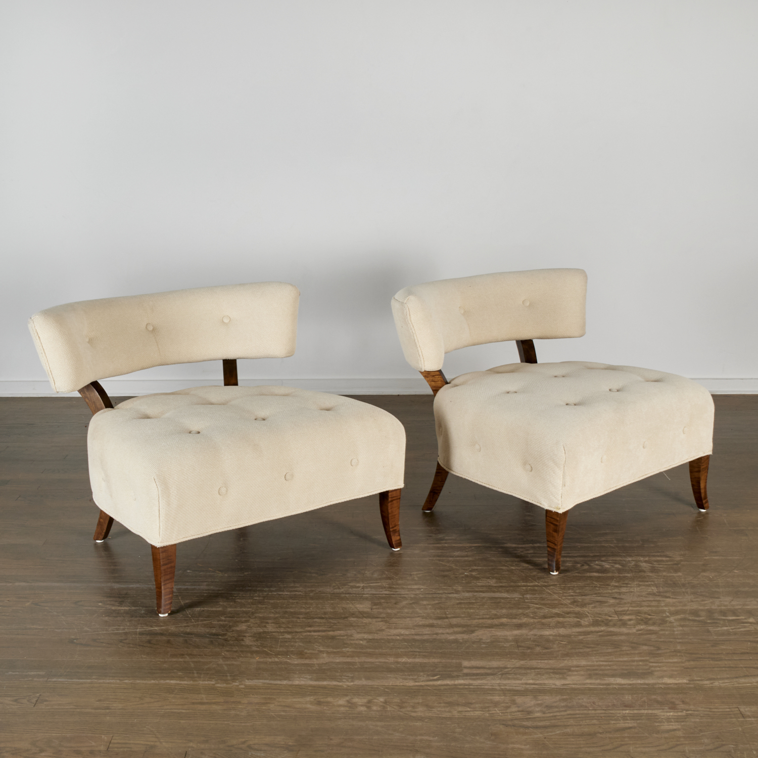 Appraisal: PAIR BILLY HAINES STYLE TUFTED SLIPPER CHAIRS st c wide