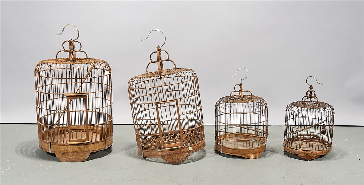 Appraisal: Group of four Chinese bamboo bird cages x largest approx