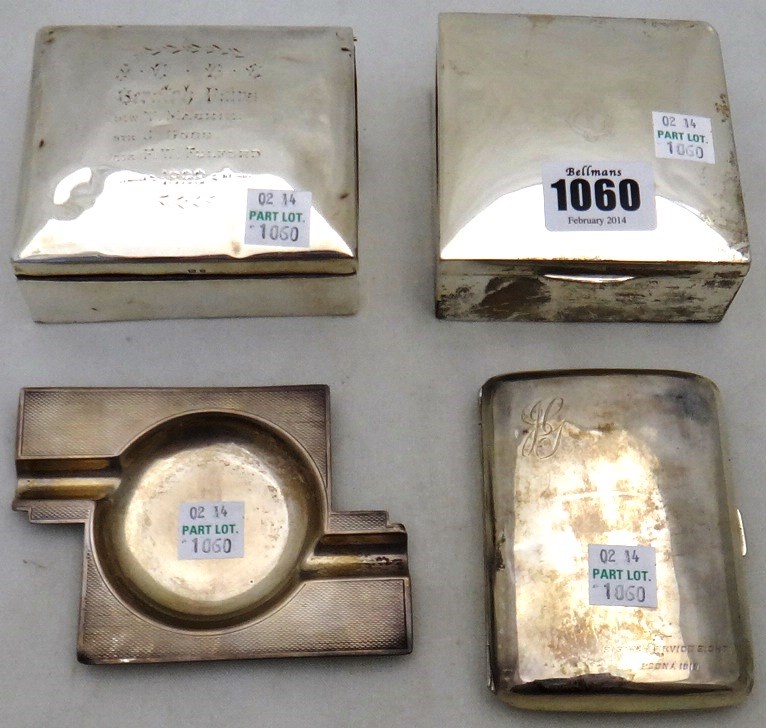 Appraisal: Silver and silver mounted wares comprising a square cigarette box