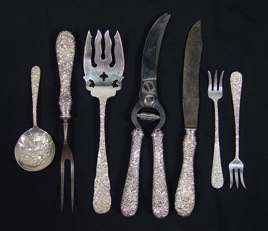 Appraisal: Stieff Rose Sterling Flatware Serving Pieces Consisting of poultry shears