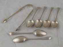 Appraisal: A set of six silver bright cut teaspoons and sugar