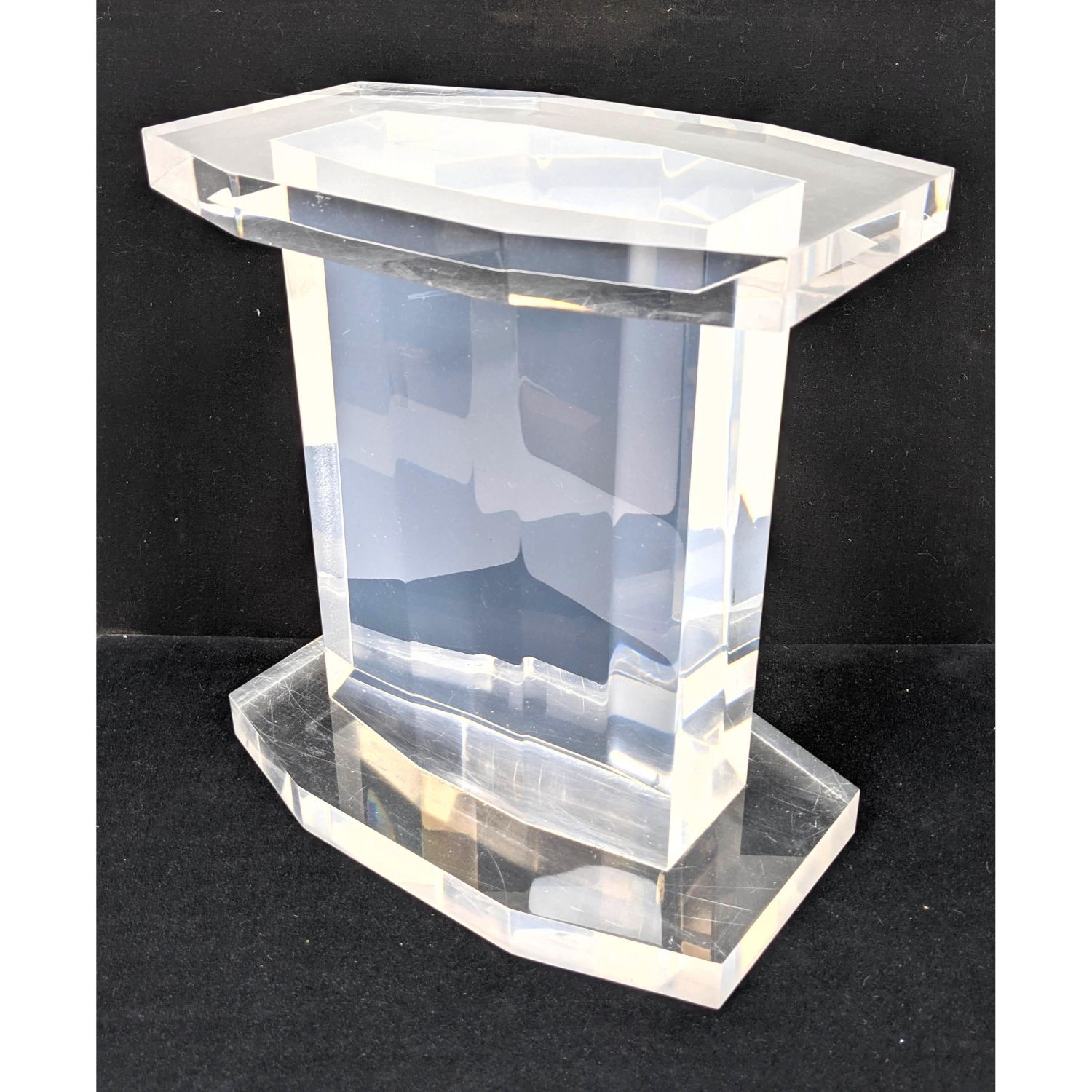 Appraisal: Multi Faceted Lucite Stand Display Pedestal Heavy Solid Could use