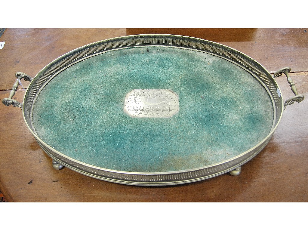 Appraisal: Large pierced galleried tray with green baize centre