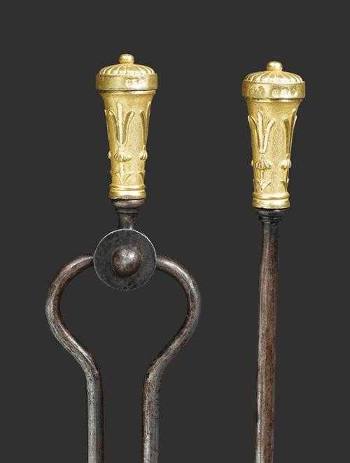 Appraisal: PAIR OF FIRE IRONS Empire by C GALLE Claude Galle