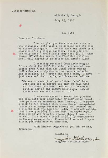 Appraisal: MITCHELL MARGARET Typed Letter Signed Margaret Mitchell Marsh p to