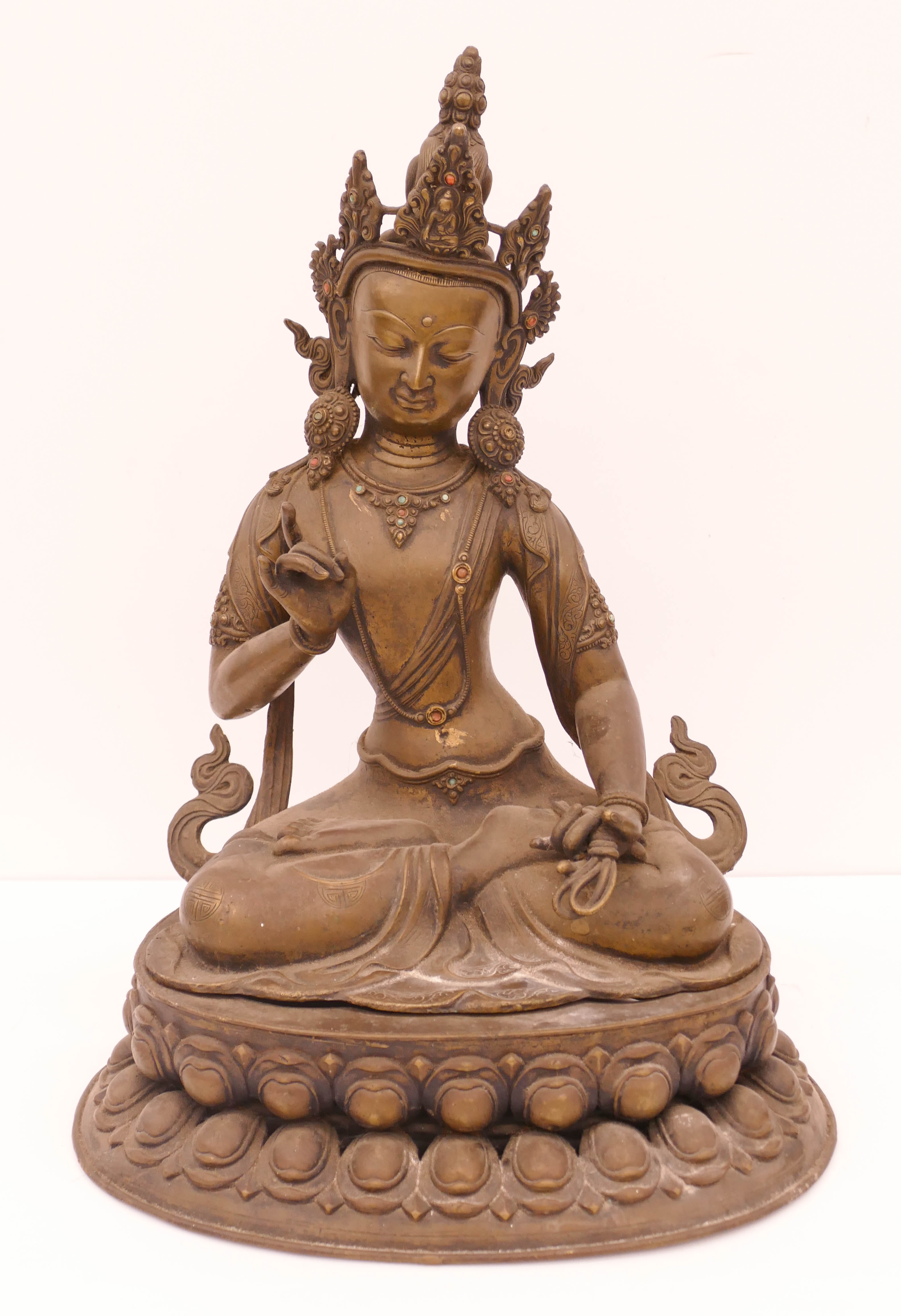 Appraisal: Old Tibetan Jeweled Bronze Maitreya Seated Buddha ''x '' A