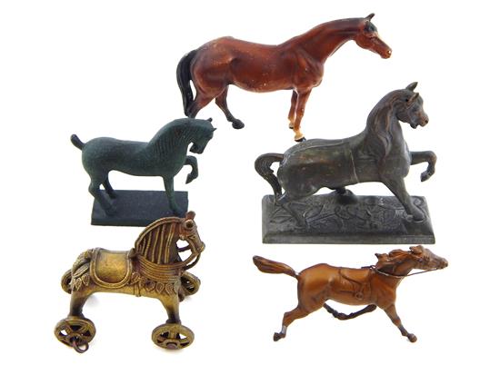 Appraisal: Five miniature horses of varied metals Asian child's toy brass