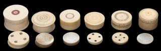 Appraisal: Six Ivory Whist Counter Boxes Including one with six engraved