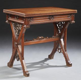 Appraisal: French Carved Walnut Gothic Style Games Table t French Carved