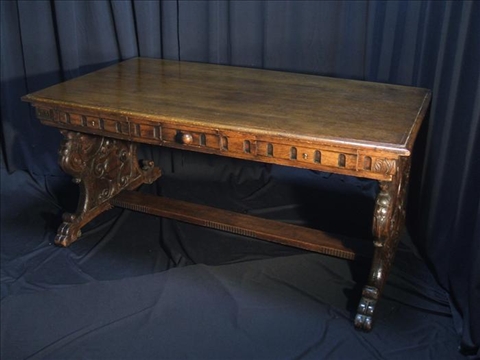 Appraisal: RENAISSANCE REVIVAL OAK LIBRARY TABLE MID-LATE TH CENTURY h w