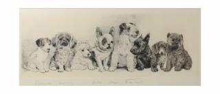 Appraisal: Engraving with Puppies Engraving with puppies signed original engraving in