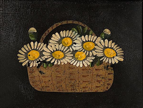 Appraisal: FOLKY OIL ON TIN OF DAISIES IN A BASKET American