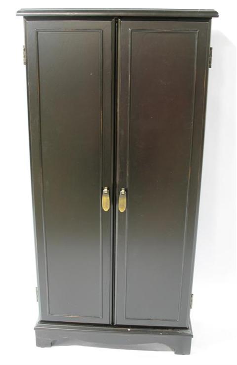 Appraisal: MODERN BLACK PAINTED CABINET The rectangular top with shaped edge