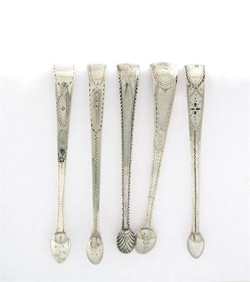 Appraisal: A collection of five pairs of George III silver bright-cut