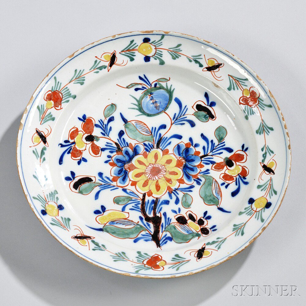 Appraisal: Dutch Delftware Polychrome Decorated Charger Holland late th century fruit