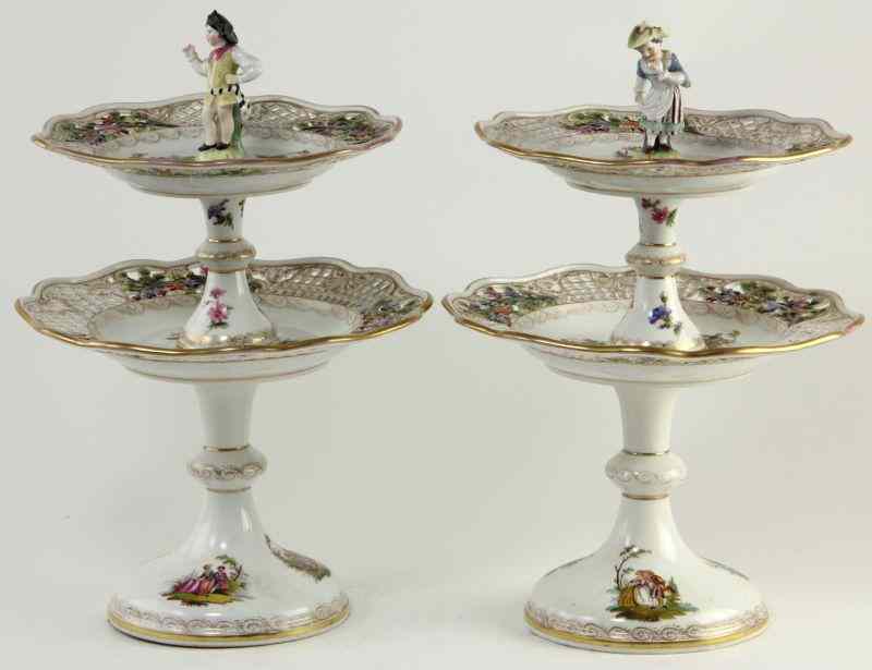 Appraisal: Pair of Meissen Style Two Tiered Compotes th century with