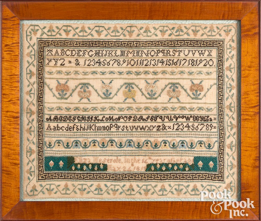 Appraisal: Brooklyn New York silk on linen sampler Brooklyn New York