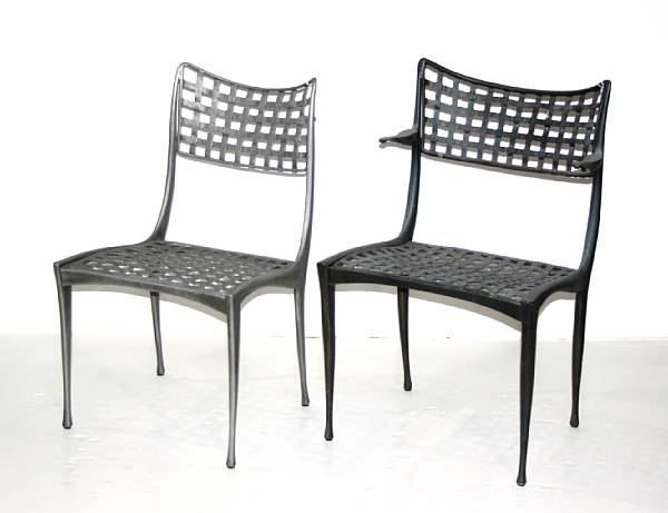 Appraisal: A group of four patinated metal garden chairs