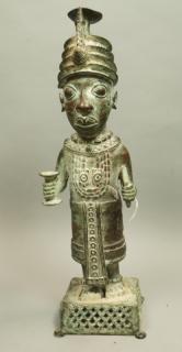 Appraisal: BENIN Style African Bronze Figural Sculpture Man in ceremonial garb