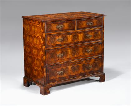 Appraisal: English oyster veneered walnut chest of drawers th century The