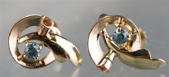 Appraisal: Pair of KT yellow gold screwback earrings with blue zircon