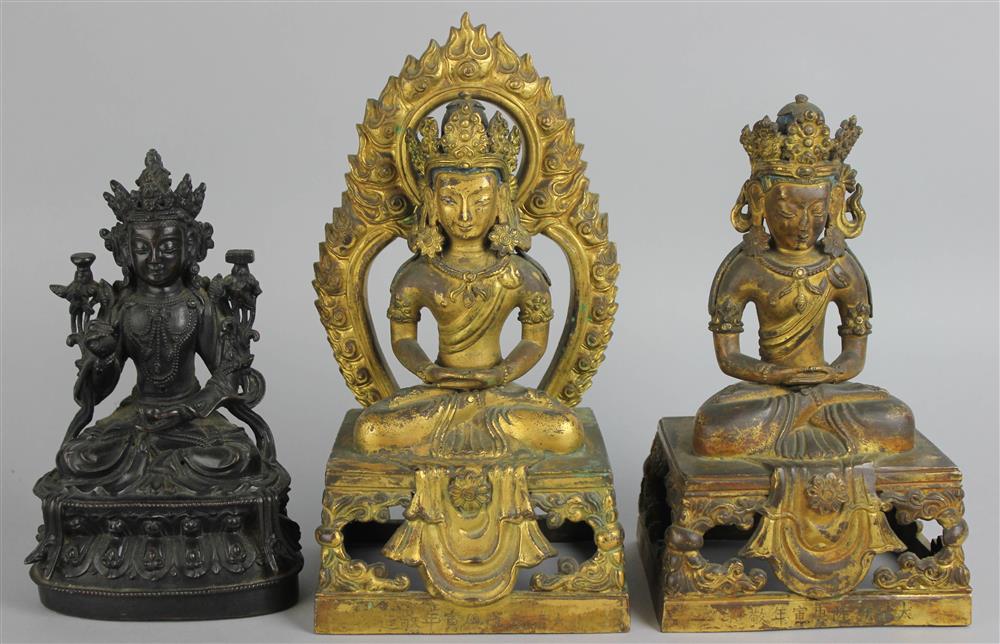 Appraisal: THREE SINO-TIBETAN BRONZE PIECES the first of bronze of the