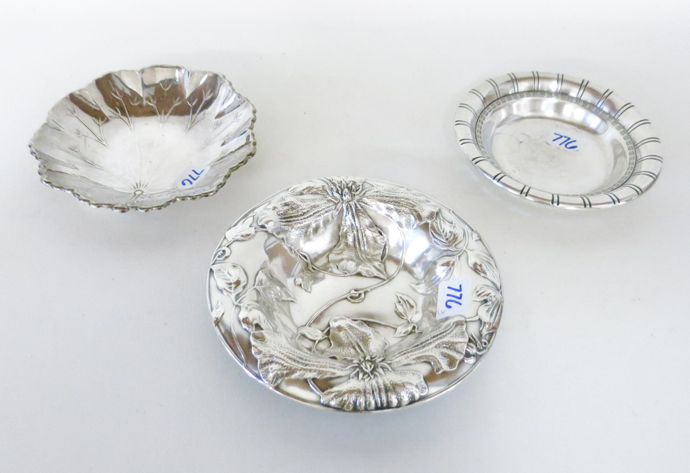 Appraisal: THREE STERLING SILVER BOWLS Alvin Mfg Co floral repousse bowl