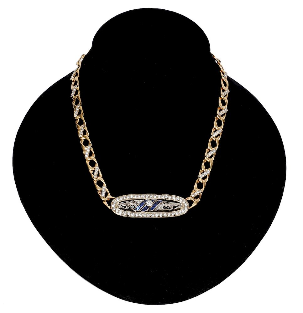 Appraisal: Custom Diamond Sapphire Kt Filigree Necklace One of a kind