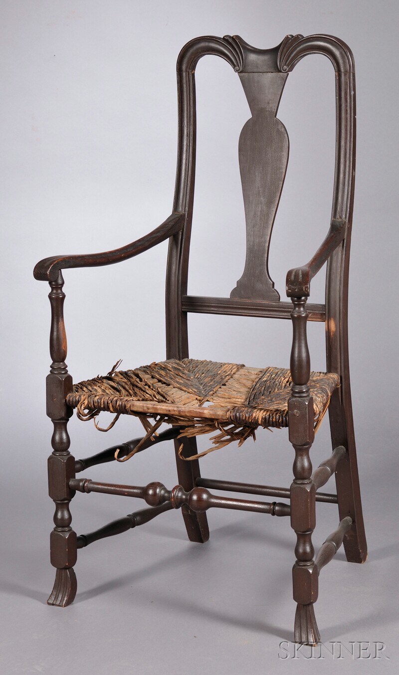 Appraisal: Queen Anne Carved and Brown-painted Armchair Connecticut River Valley mid-