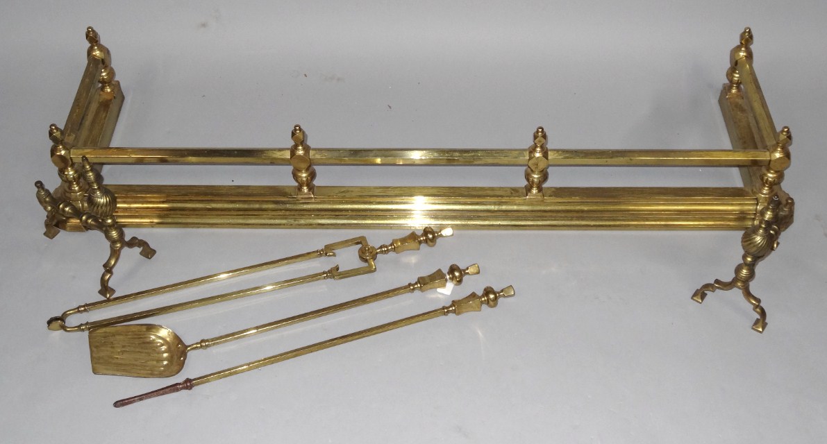 Appraisal: An early thC brass fireside companion set comprising shovel cm