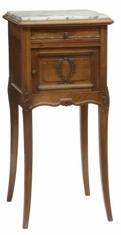 Appraisal: French marble-top walnut nightstand mid th c having inset marble