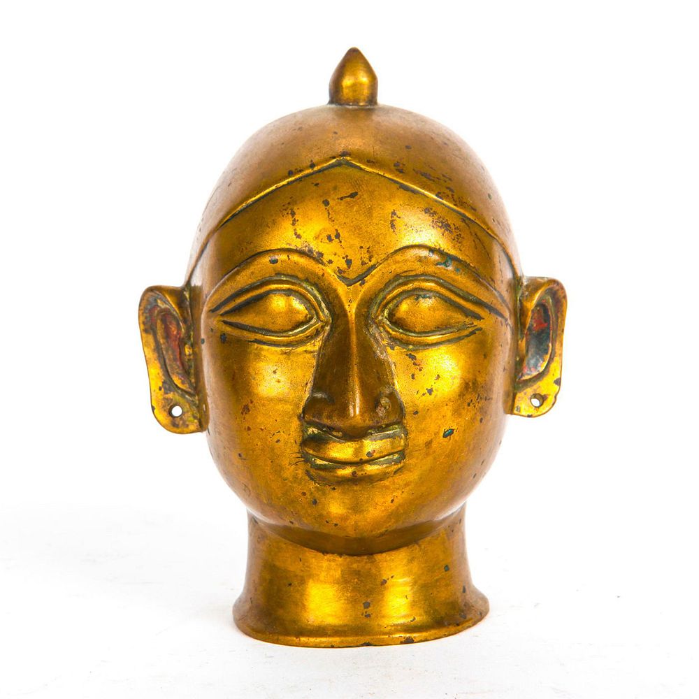 Appraisal: ANTIQUE BRASS TEMPLE ALTAR ORNAMENT HEAD OF PARVATI India Hand