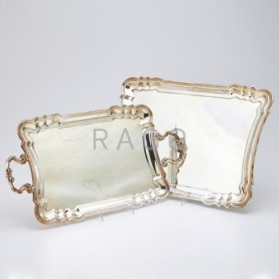 Appraisal: TWO ITALIAN SILVER SERVING TRAYS Rectangular in the Chippendale style