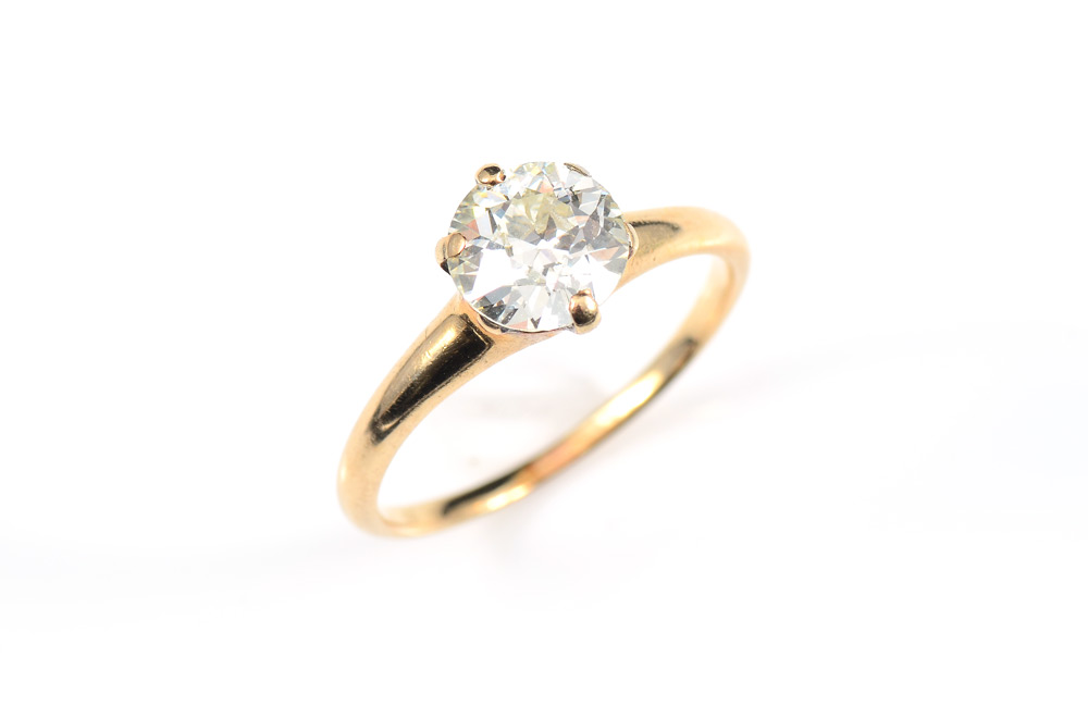 Appraisal: CT DIAMOND SOLITAIRE ENGAGEMENT RING K yellow gold ring classically