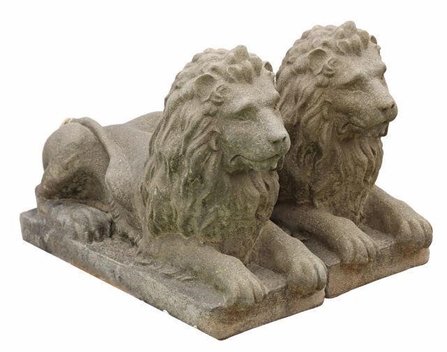 Appraisal: pair Large cast stone figures Langport Lions th c each