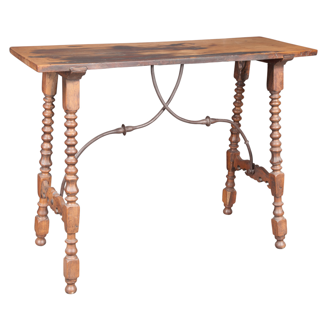 Appraisal: Spanish Walnut Trestle Table th Century The rectangular top raised