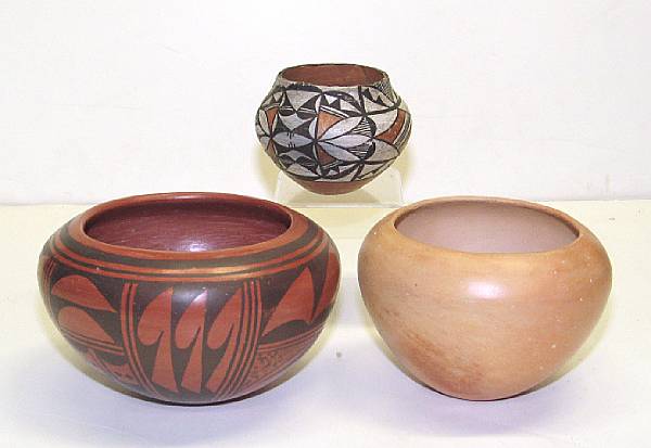 Appraisal: Three Pueblo jars One Hopi Frieda Poiealla two Acoma one