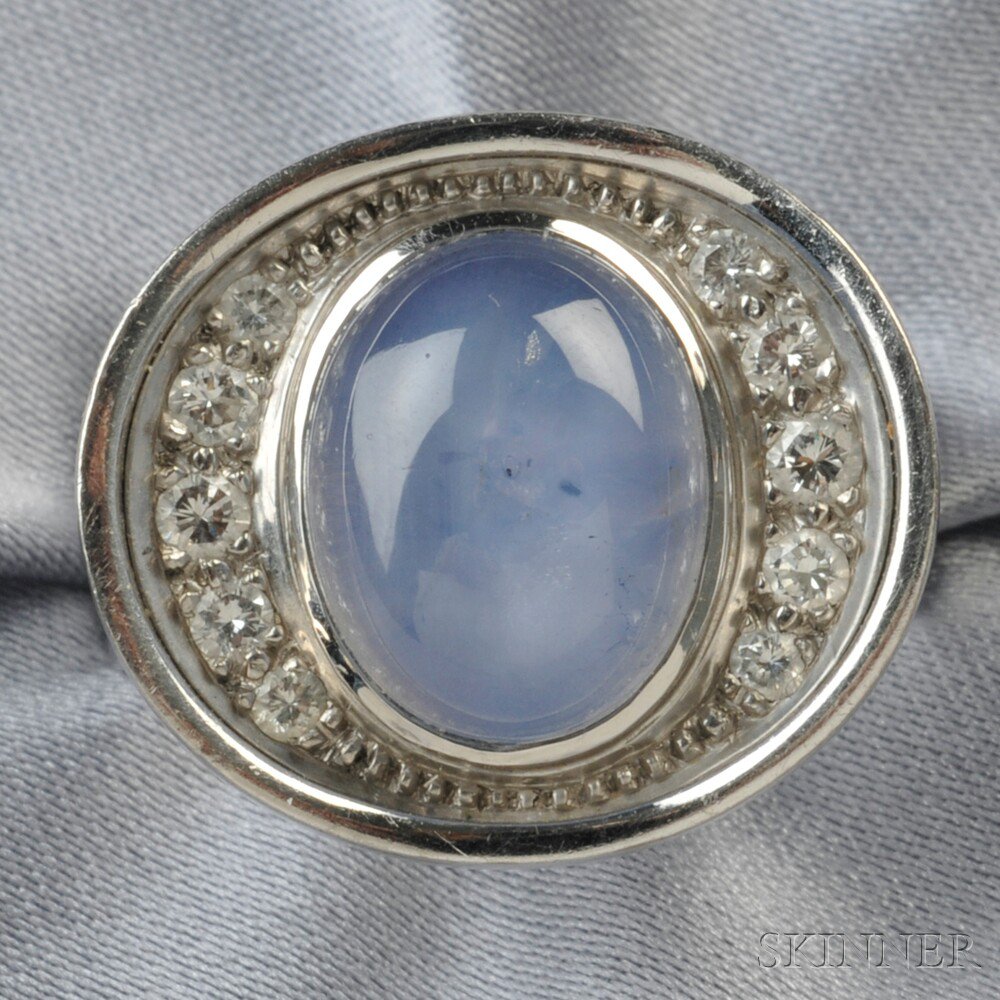 Appraisal: kt White Gold Star Sapphire and Diamond Ring bezel-set with