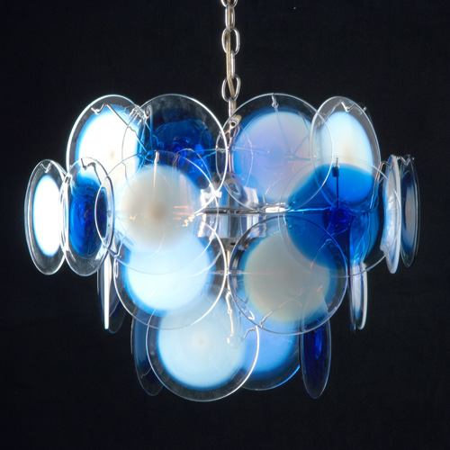 Appraisal: VISTOSI Chandelier with blue and white blown-glass discs on chrome