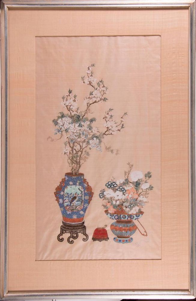 Appraisal: Two Chinese still life paintings Two Chinese still life paintings