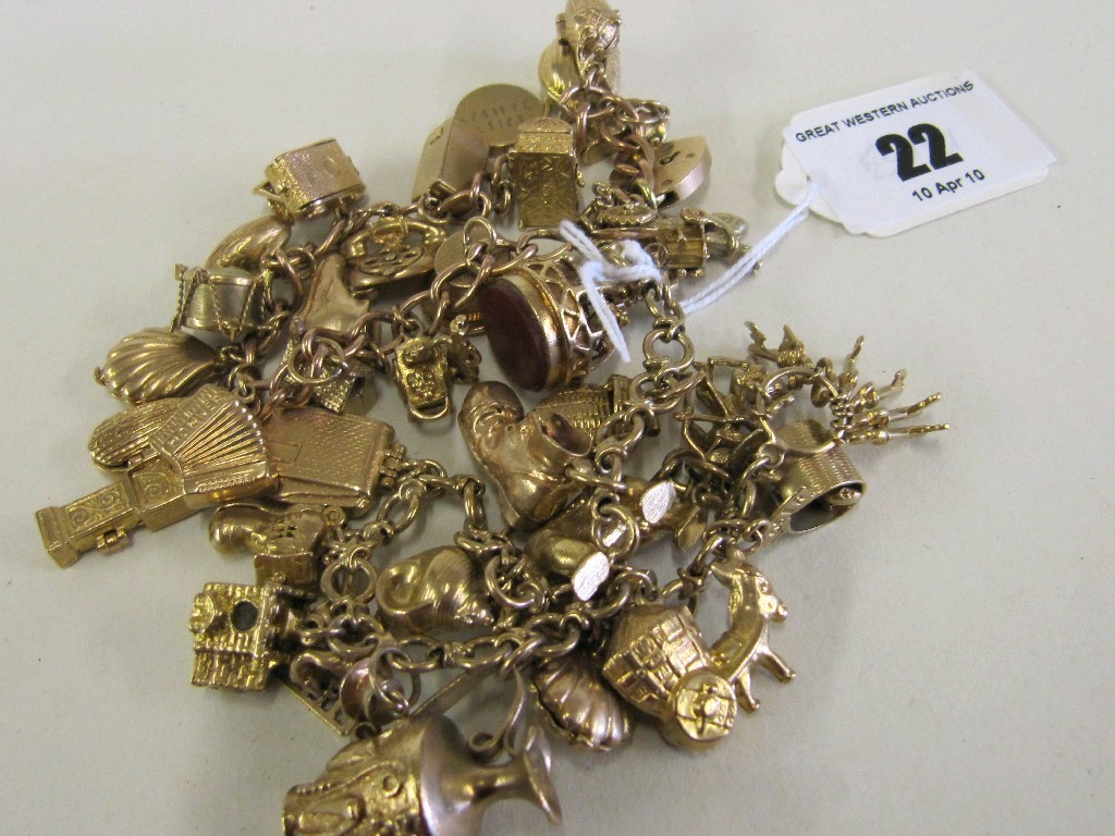 Appraisal: Two ct gold charm bracelets total approx weight gms