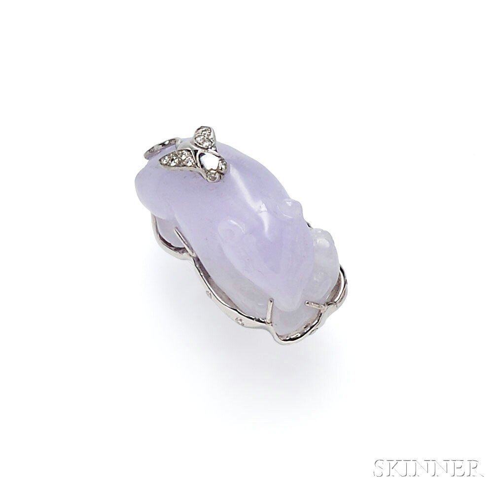 Appraisal: kt White Gold Lavender Jade and Diamond Ring set with