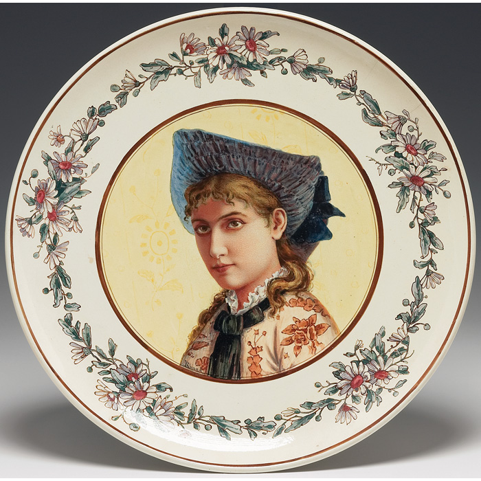 Appraisal: Wedgwood charger nicely detailed portrait of a woman and a